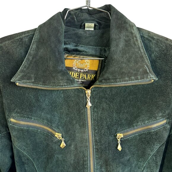 Vintage Hide Park Green Suede Leather Jacket Women's Small | Moto Biker - Picture 7 of 12